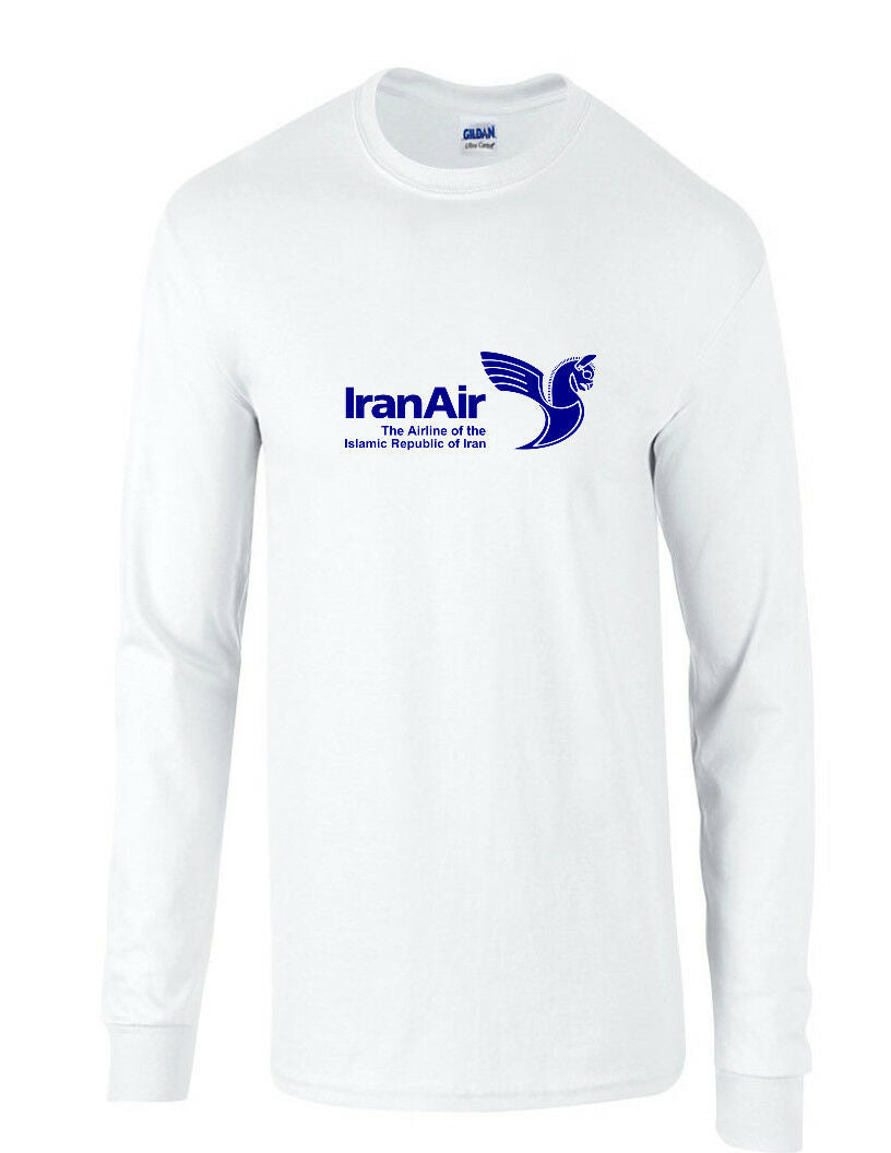 Iran Air Dark Blue Logo Islamic Republic Iranian White Long Sleeve T-Shirt