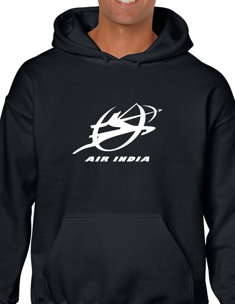 Air India White Logo Indian Airline Funny Geek Black Hoodie Hooded Sweatshirt