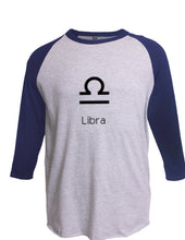 Load image into Gallery viewer, Libra 3/4 Sleeve  Raglan T-Shirt Horoscope Birthday gift Scales Air Sign Zodiac
