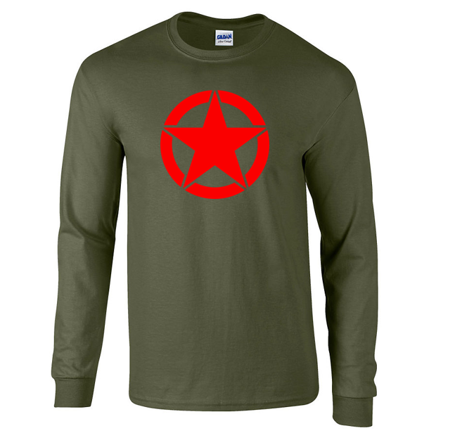 Willys Army Star Long Sleeve Shirt T-Shirt Red Military Green Veteran S - 3XL