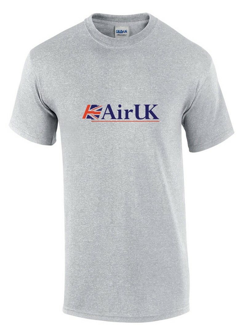 Air UK Blue Red Retro Logo British Airline Sport Gray Cotton T-shirt