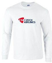 Load image into Gallery viewer, Czech Airlines Red Blue Logo Czechoslovakian Air White Long Sleeve T-shirt
