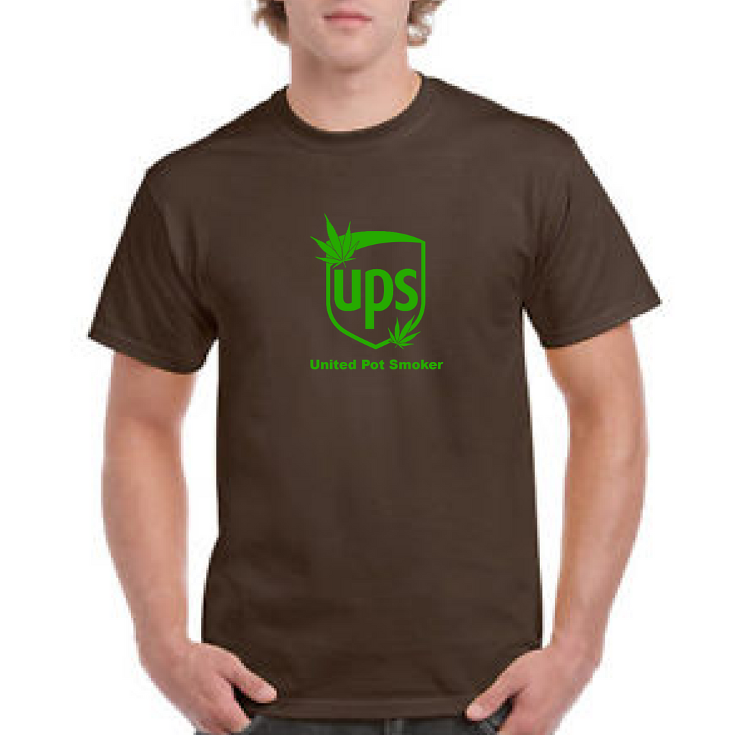 UPS United Pot Smoker Green Funny Joke Weed Culture Brown Cotton T-shirt