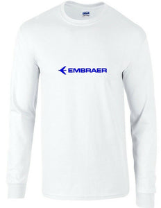 Embraer Blue Logo Brazilian Aerospace Conglomerate White Long Sleeve T-shirt