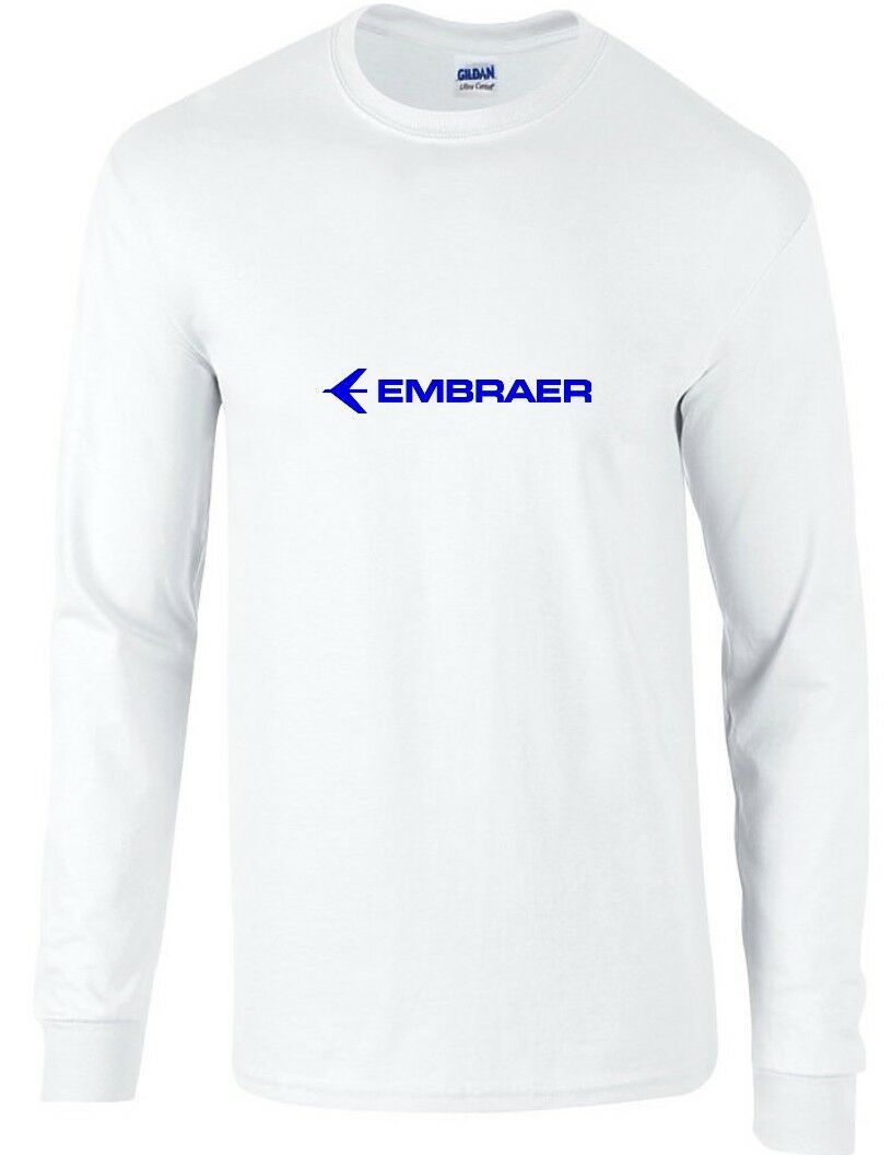 Embraer Blue Logo Brazilian Aerospace Conglomerate White Long Sleeve T-shirt