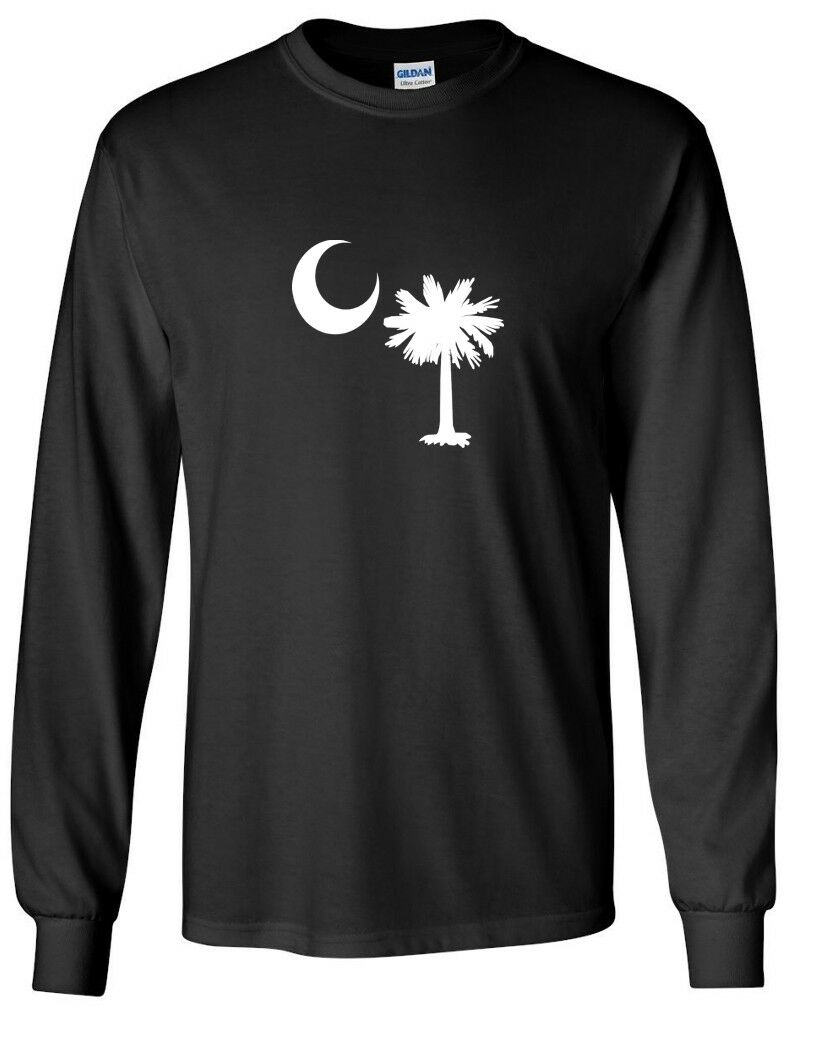 South Carolina State Flag Tree and Moon Symbol White Black Cotton T-shirt