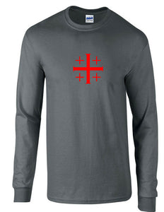 Red Jerusalem Cross T-Shirt Christian Knights Charcoal Gray Long Sleeve Shirt