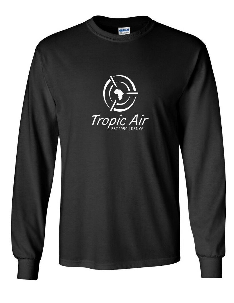 Tropic Air Kenya White Logo Kenyan African Long Sleeve Black Cotton T-shirt