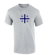 Load image into Gallery viewer, Blue Jerusalem Cross Knights Templar T-Shirt Gray Christian Jesus God Shirt
