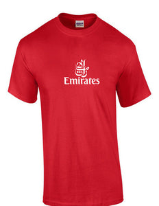 Emirates White Vintage Logo Shirt Emirati Airline Aviation Red Cotton T-Shirt