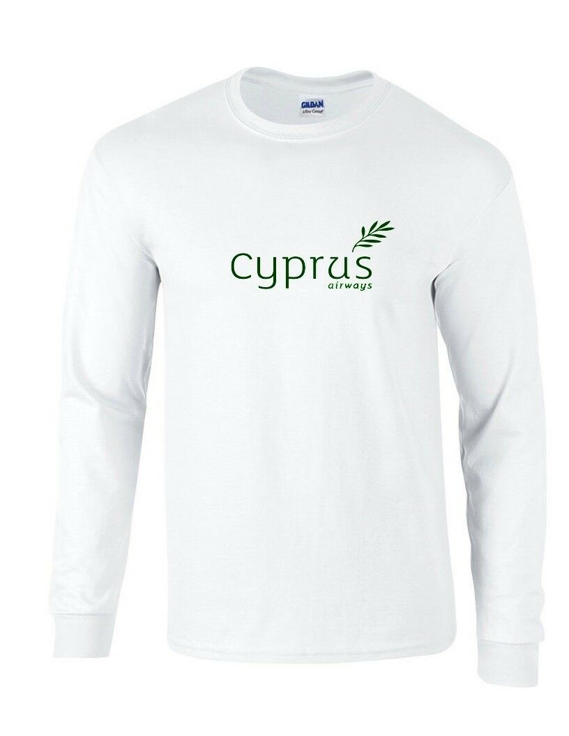Cyprus Airways Green Logo Aviation Airline White Cotton Long Sleeve T-shirt