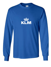 Load image into Gallery viewer, KLM White Retro Logo Shirt Dutch Royal Airline Royal Blue Long Sleeve T-shirt
