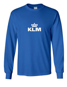 KLM White Retro Logo Shirt Dutch Royal Airline Royal Blue Long Sleeve T-shirt