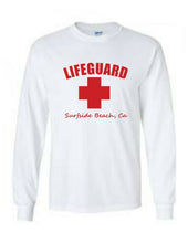 Load image into Gallery viewer, LIFEGUARD Surfside Beach California So Cal Red WHITE LONG SLEEVE T-SHIRT
