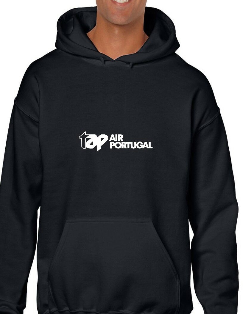 Tap Air Portugal White Logo Portuguese Airline Black Hoodie Hooded Sweatshirt