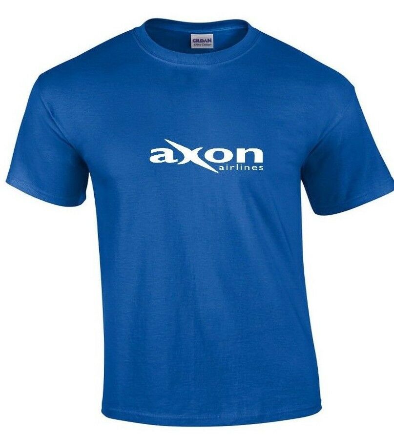 Axon Airlines White Logo Greece Greek Aviation Geek Royal Blue Cotton T-shirt