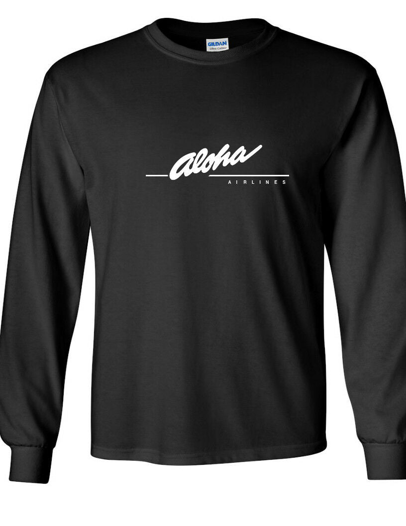 Aloha Airlines White Retro Logo Shirt Hawaiian Airline Black Long Sleeve T-shirt