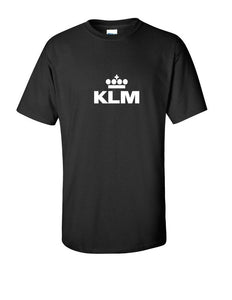 KLM White Retro Logo Shirt Dutch Royal Airline Aviation Black T-shirt