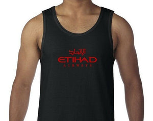 Etihad Airways Red Logo United Arab Emirates Airline Black Sleeveless Tank Top