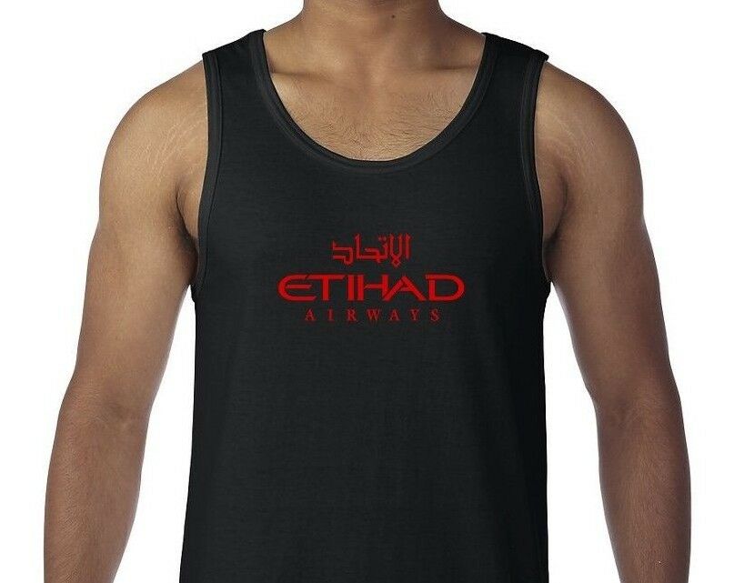 Etihad Airways Red Logo United Arab Emirates Airline Black Sleeveless Tank Top