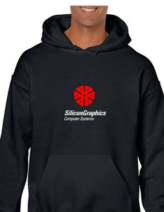 SGI Silicon Graphics Computer Systems Red Logo Black Hoodie hooded Sweatshirt