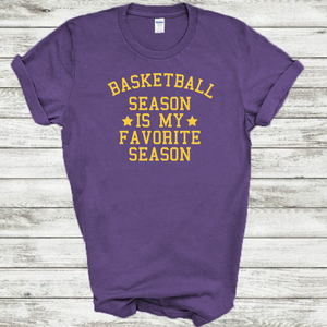 Basketball Season Is My Favorite Season Purple Yellow Mens Cotton T-Shirt