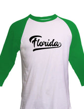 Load image into Gallery viewer, Florida 3/4 Sleeve Raglan T-Shirt Miami Baseball Sports Tail Style All Colors
