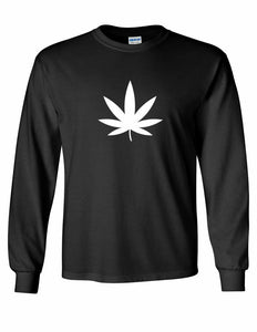 Marijuana Leaf Logo Cannabis Lover 420 Tee Shirt White Black Long Sleeve T-shirt