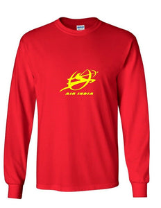 Air India Yellow Logo Indian Airline Aviation Red Cotton Long Sleeve T-shirt
