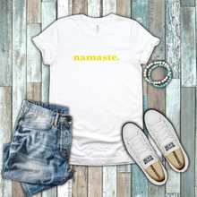 Load image into Gallery viewer, Namaste Motivational Inspirational Peaceful Gift Yellow White Cotton T-shirt
