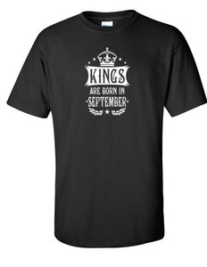 Kings are Born in September Funny Birthday Gift Black Cotton T-shirt