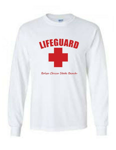 LIFEGUARD Bolsa Chica State Beach California Red WHITE LONG SLEEVE T-SHIRT