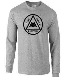 AA Alcoholics Anonymous T-Shirt Black Gray Unity Service Recovery Long Sleeve