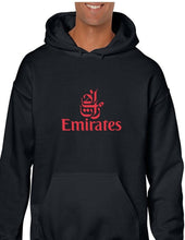 Load image into Gallery viewer, Emirates Airline Red Logo United Arab Emirates Black Hoodie Hooded Sweatshirt
