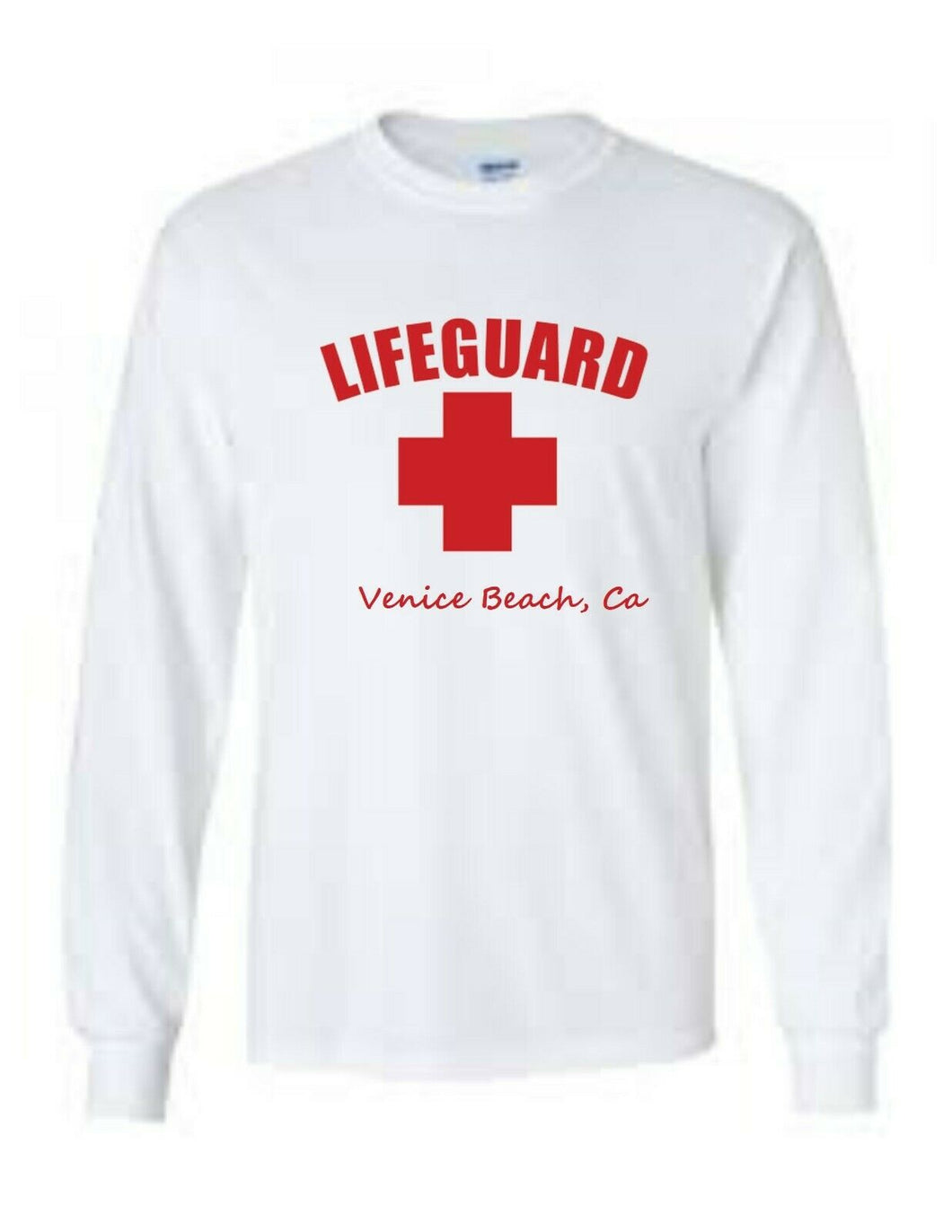 LIFEGUARD Venice Beach California Los Angeles Red WHITE LONG SLEEVE T-SHIRT