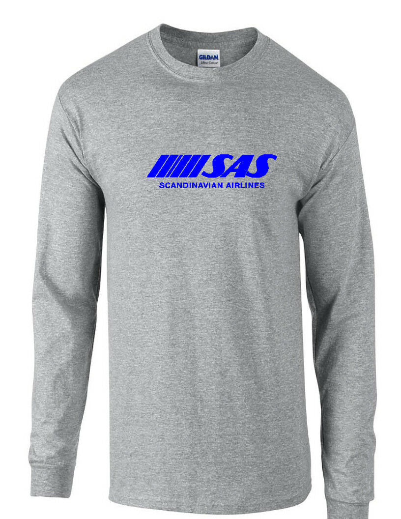 SAS Scandinavian Airlitnes Blue Retro Logo Sport Gray Long Sleeve T-Shirt