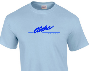 Aloha Airlines Blue Retro Logo Shirt Hawaiian Airline Sky Blue Cotton T-Shirt