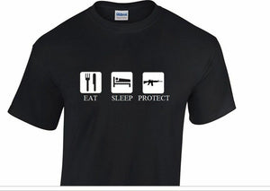 EAT SLEEP PROTECT SHOOT T-shirt 2ND AMENDMENT PRO GUN AR-15 ANTI Black Tee Shirt