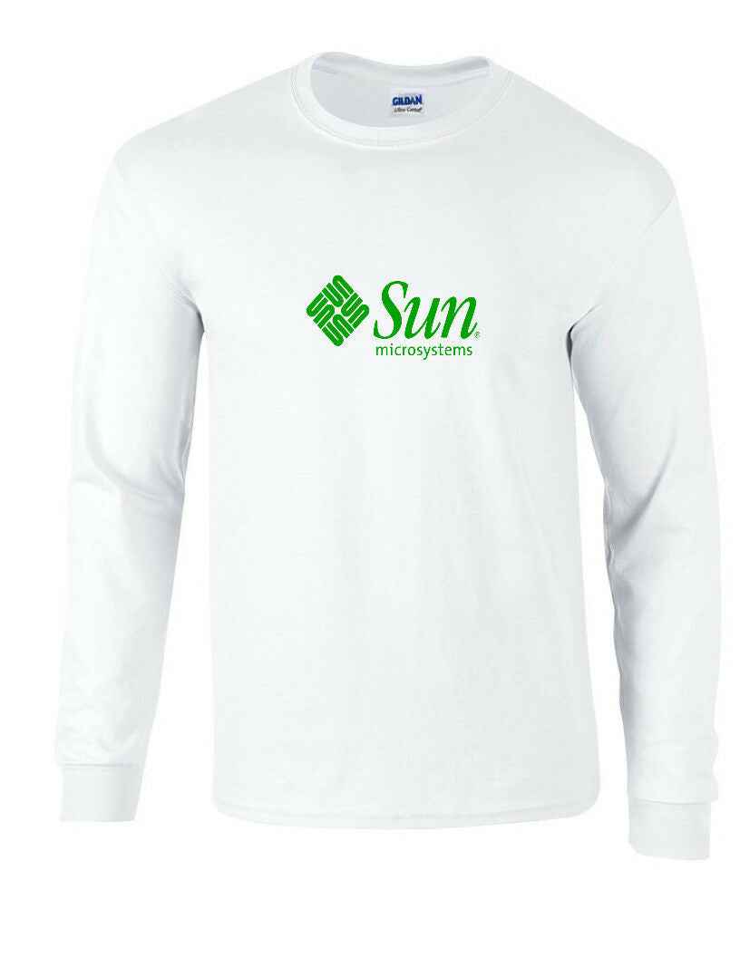 Sun Microsystems Green  Logo T-shirt Computer  Geek White  Long Sleeve Shirt