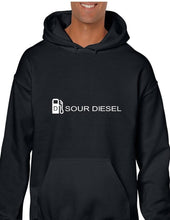 Load image into Gallery viewer, Sour Diesel White Logo Herb Stoner Smoke Geek Black Hoodie Hooded Sweatshirt
