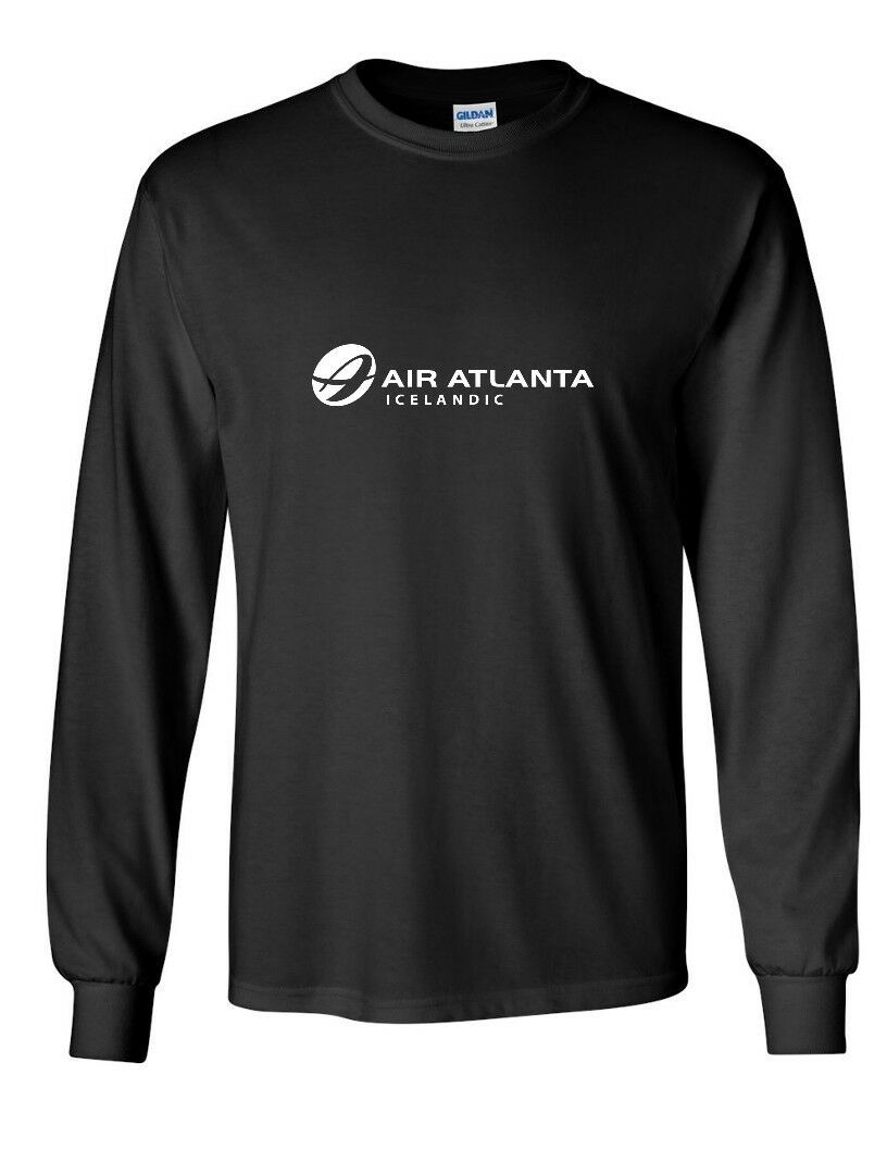 Air Atlanta Icelandic White Logo Iceland Airline Black Long Sleeve T-shirt