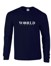 Load image into Gallery viewer, World Airways Vintage US Airline White Logo Navy Blue Long Sleeve T-Shirt
