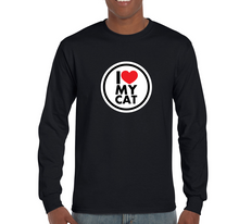 Load image into Gallery viewer, I Love My Cat Heart Retro Tee Shirt Round Feline Pet Long Sleeve Black T-Shirt
