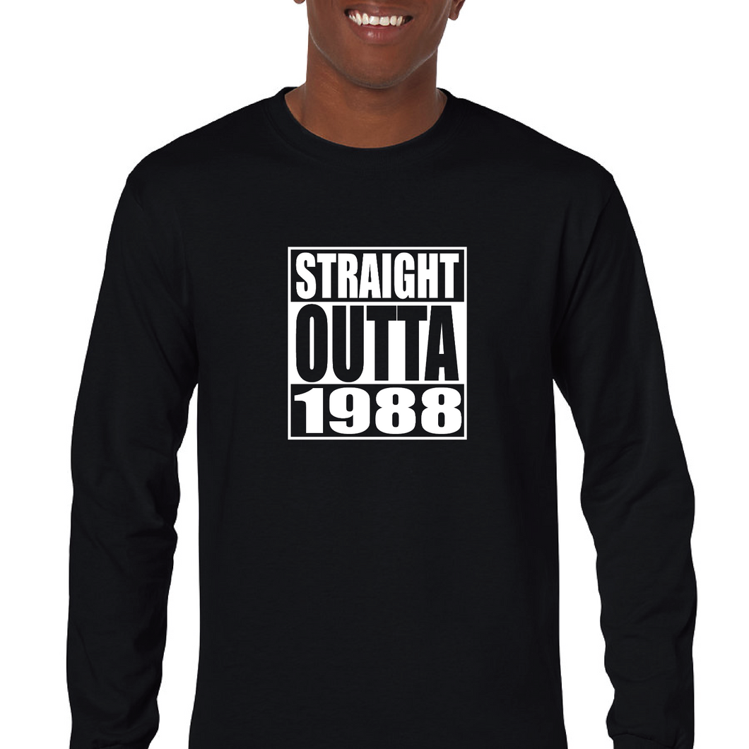 Straight Outta 1988 Birthday 80s 90s Kid Black Mens Cotton Long Sleeve T-shirt