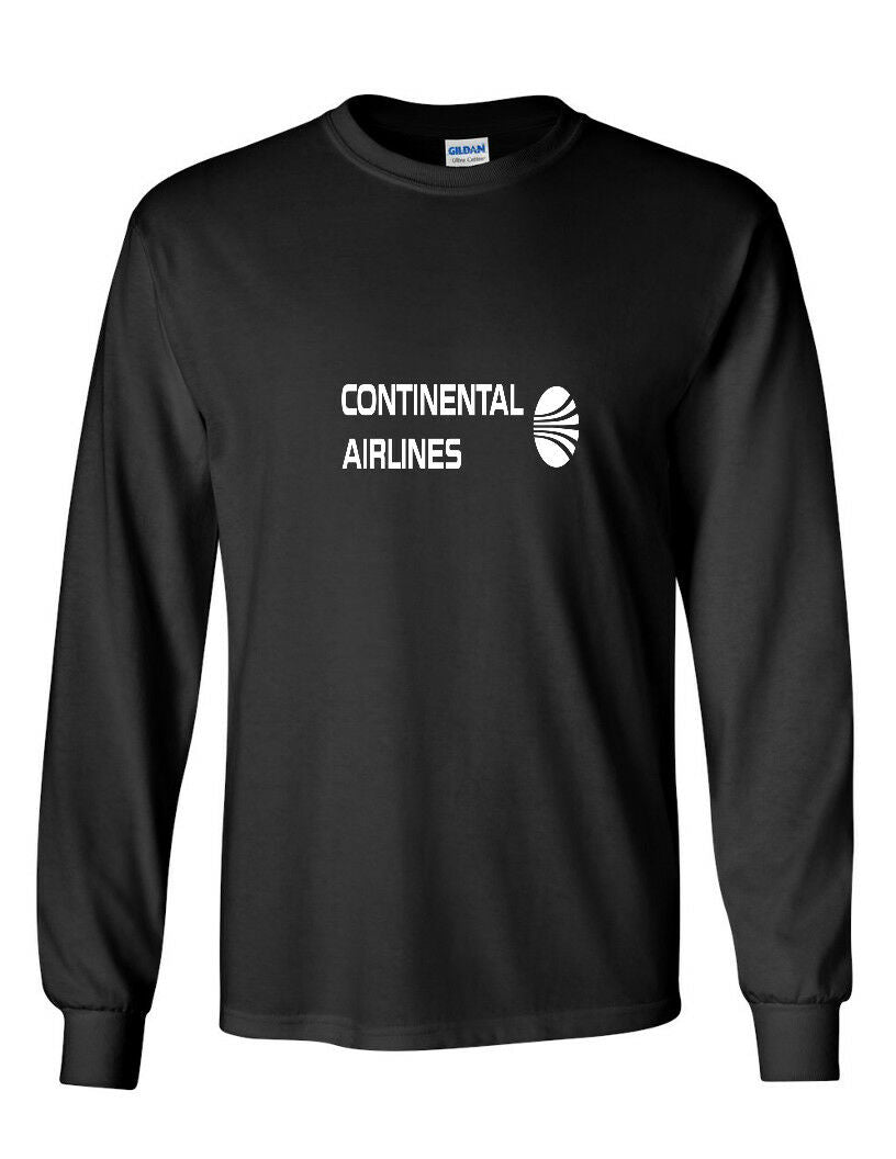 Continental Airline White Vintage Logo US Black Long Sleeve Cotton T-Shirt