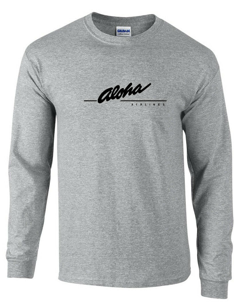 Aloha Airlines Black Logo Shirt Hawaiian Airline Sport Gray Long Sleeve T-shirt