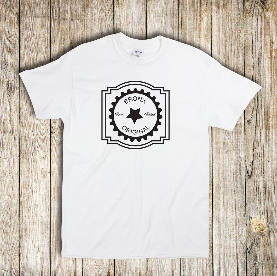 Bronx Original Born And Raised Seal Hometown Local Swag White Tee Shirt