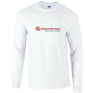 Kenya Airways Black Red Logo African Airline White Long Sleeve T-shirt