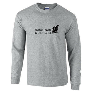 Gulf Air Black Logo Bahrain Airline Sport Gray Long Sleeve Cotton T-shirt