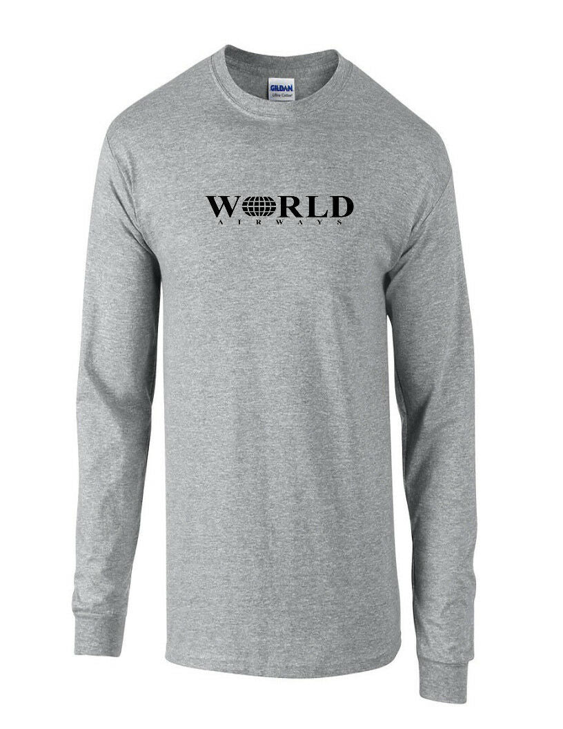 World Airways Vintage US Airline Black Logo Sport Gray Long Sleeve T-Shirt